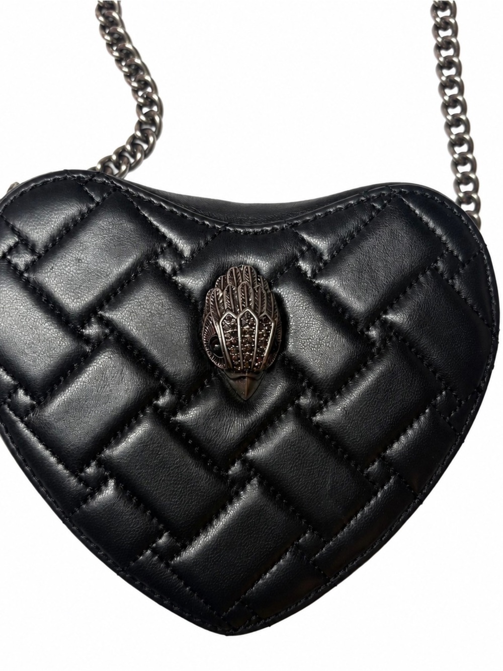 Kurt Geiger Black Quilted Heart Crossbody with Chain Strap
